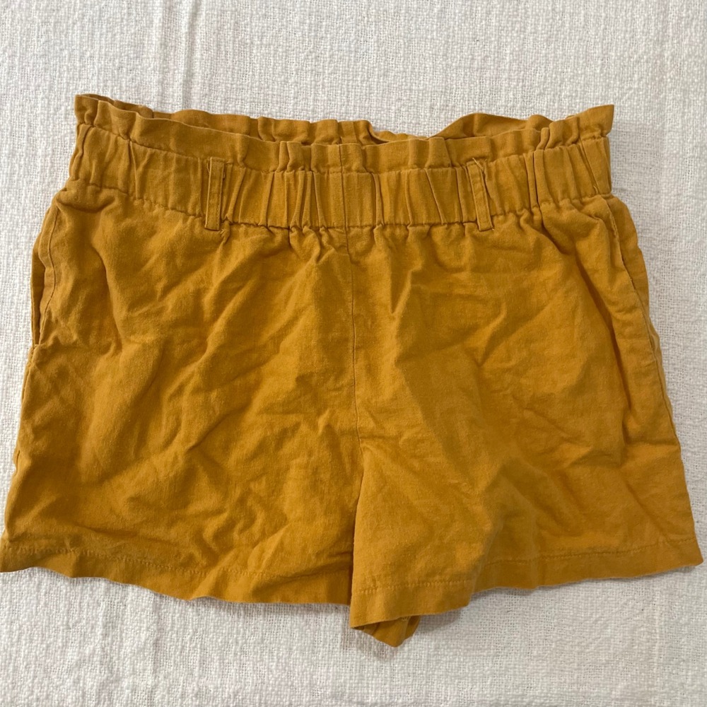 Mosaic & Co Mustard Yellow Linen Blend Paperbag Waist Shorts XL 94625-LN